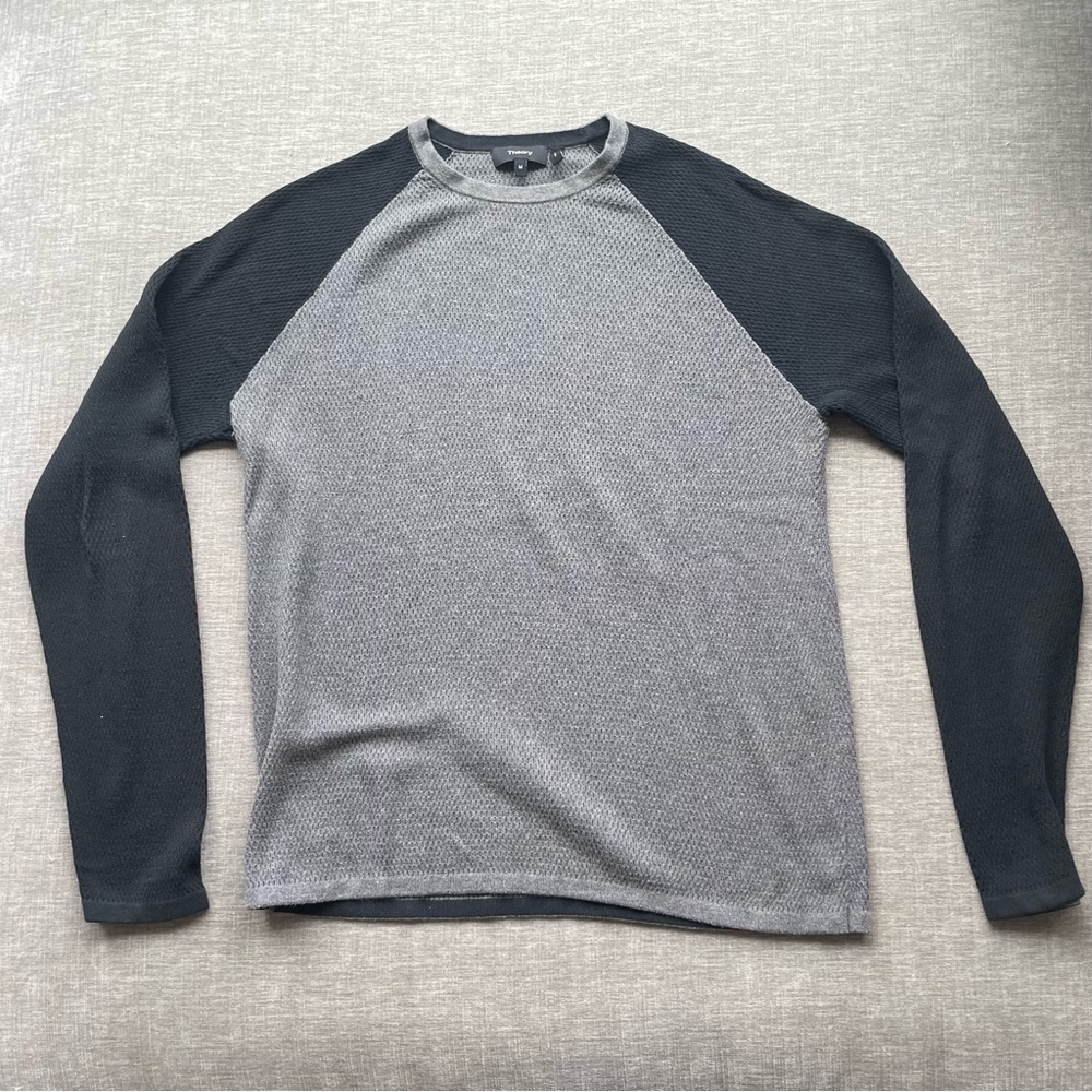 Theory Gray and Black Crewneck Sweater